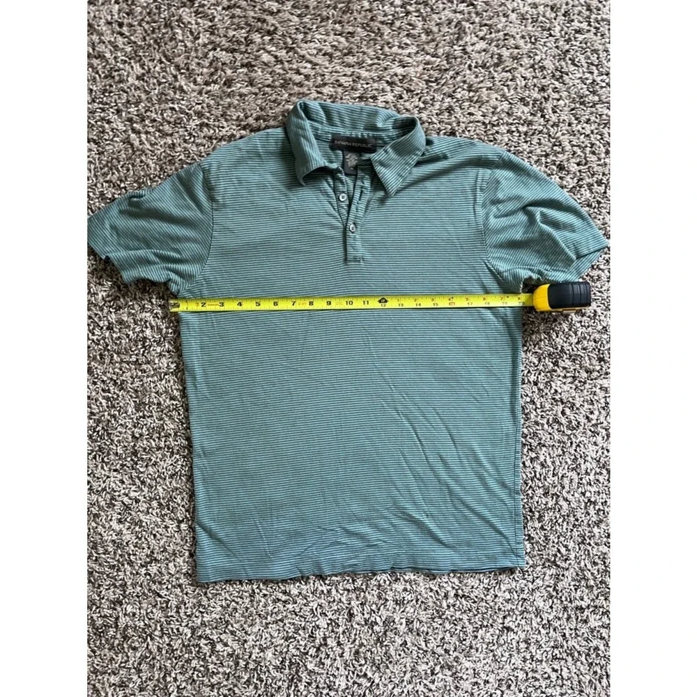 Banana Republic Mens Polo Shirt Medium Green Blue‎ Stripe Short Sleeve Cotton